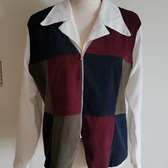 Vintage Ilyza Faux Suede Patchwork Blouse Sz L - Picture 1 of 9